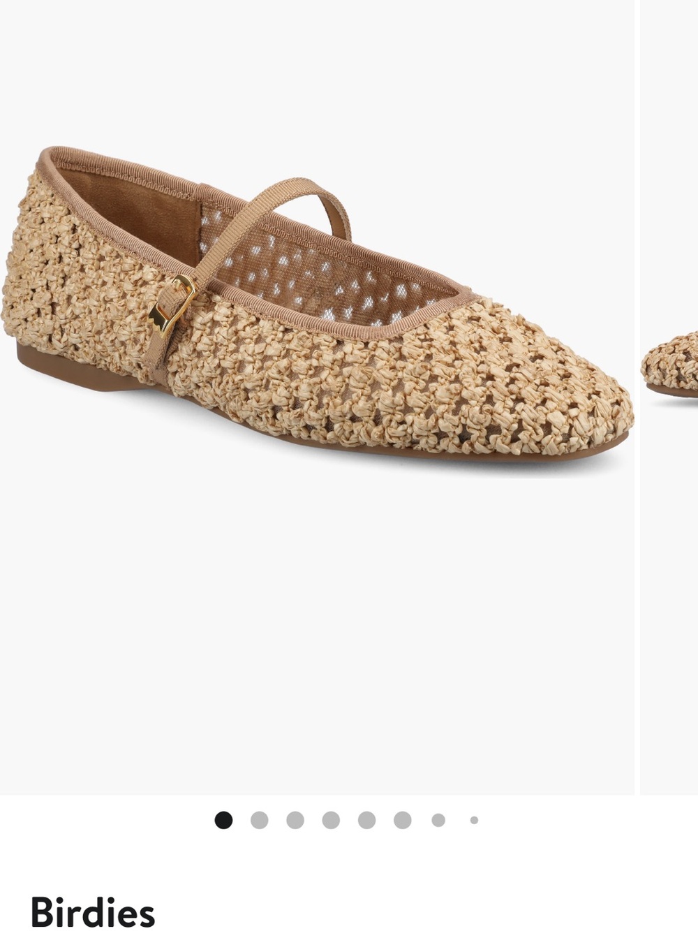 Birdies Tan Crochet Mary Jane Flat with Adjustable Strap